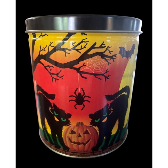 Vintage 1998 Halloween Metal Tins  Ghosts & Black Cats Design - Set Of 2 - 6" - Picture 3 of 8